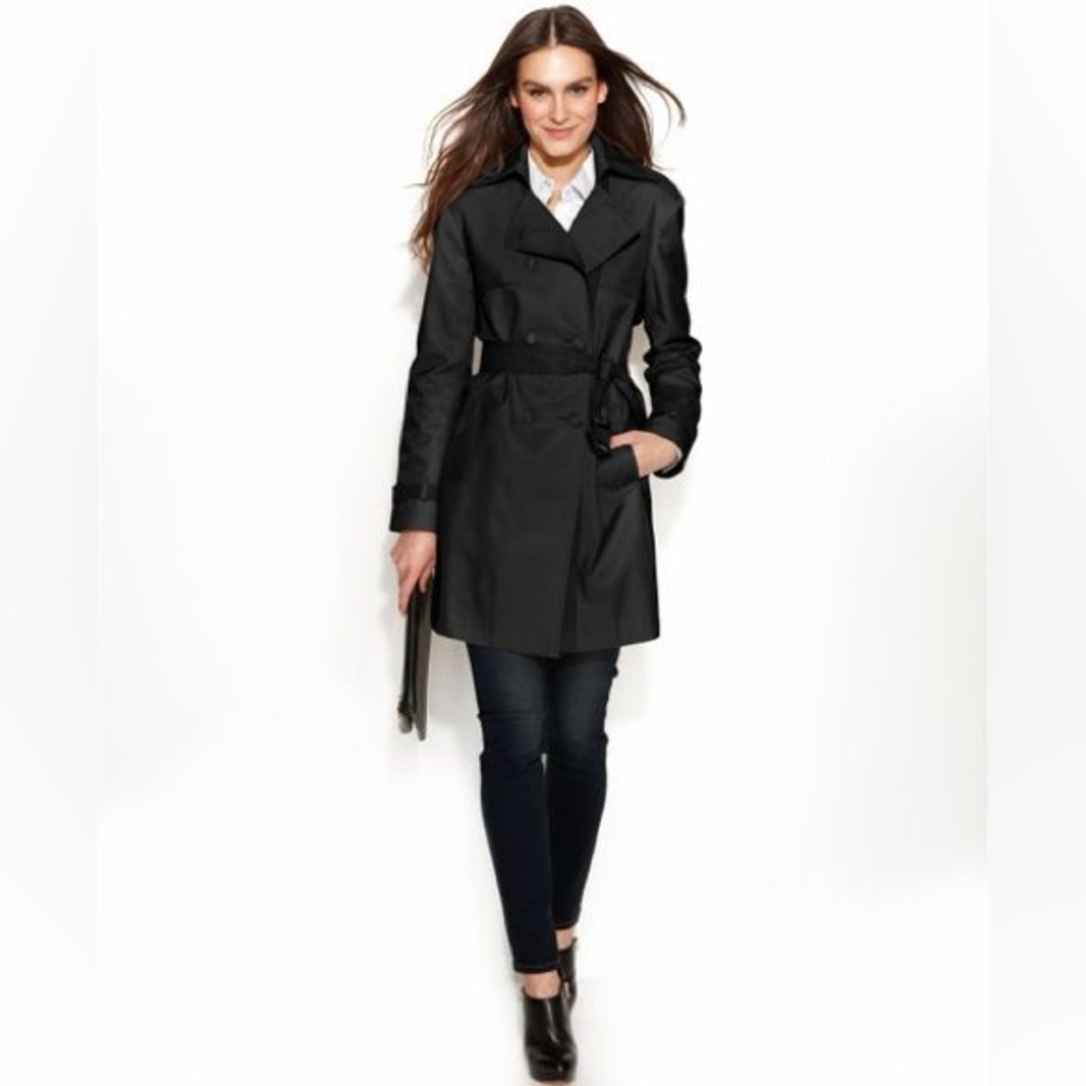DKNY Classic Black Double Breasted Trench Coat / Peacoat Size XS